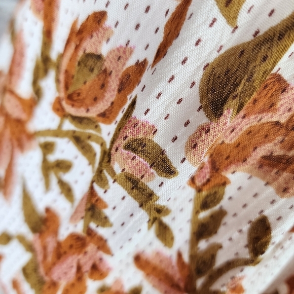 Free People Suki  Blouse Ivory Floral Size Small Billowy Boho Cream Terracotta - Picture 8 of 16